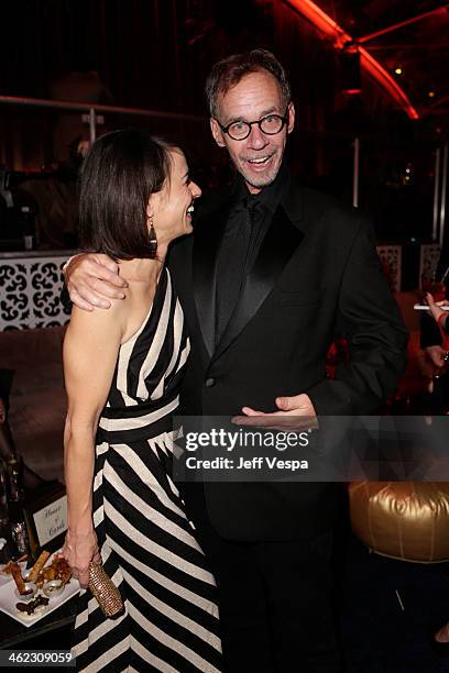 Actress Constance Zimmer and Journalist David Carr attends The Weinstein Company & Netflix's 2014 Golden Globes After Party presented by Bombardier,...