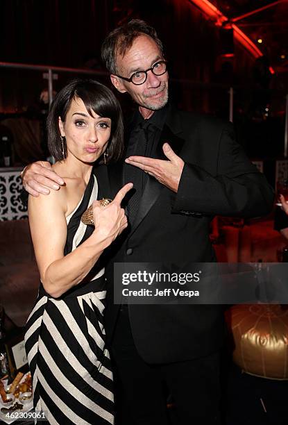 Actress Constance Zimmer and Journalist David Carr attends The Weinstein Company & Netflix's 2014 Golden Globes After Party presented by Bombardier,...