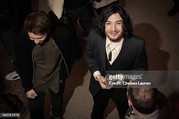 Actors Thomas Mann and Ezra Miller attend the 'The Stanford Prison Experiment' premiere during the 2015 Sundance Film Festival on January 26, 2015 in...