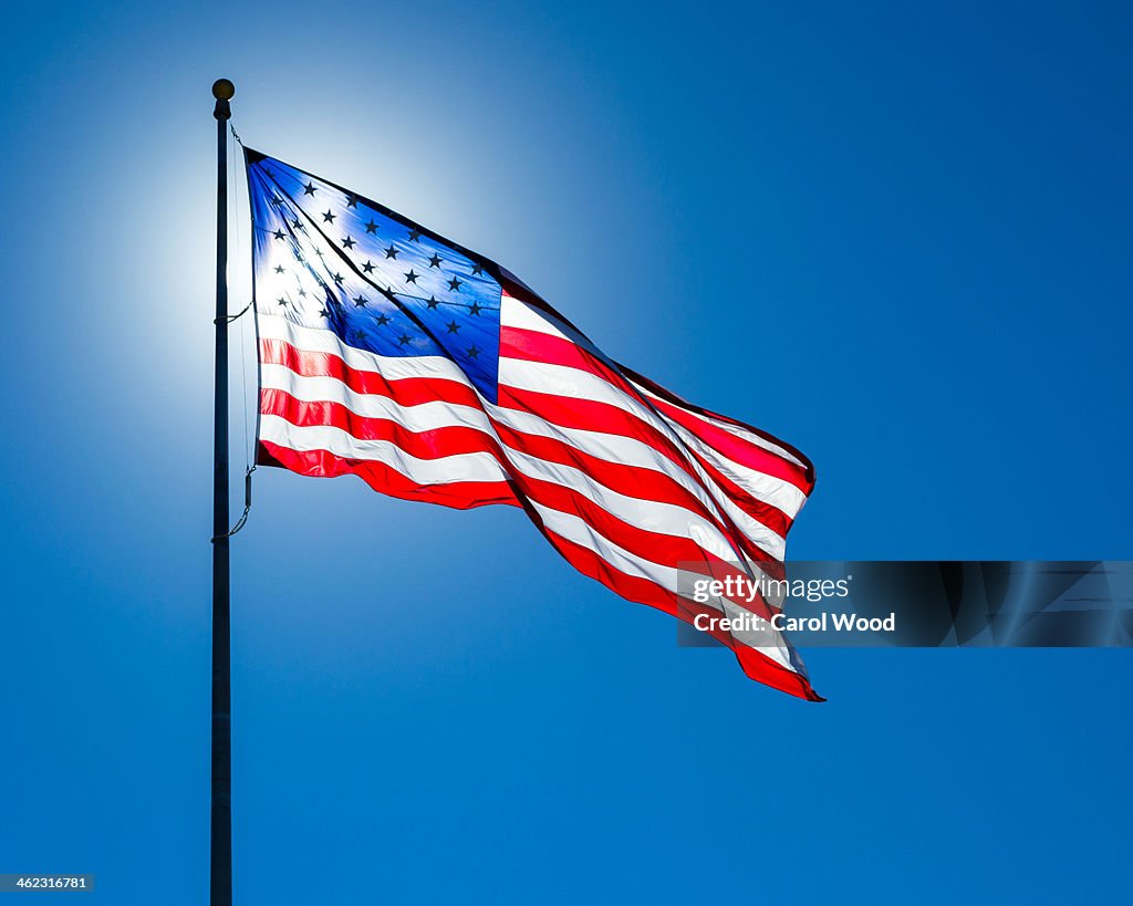American flag on a windy day