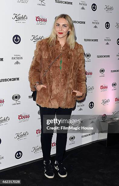 Becky Tong arrives at Mark Ronson's album launch party at BBC Television Centre on January 23, 2015 in London, England.