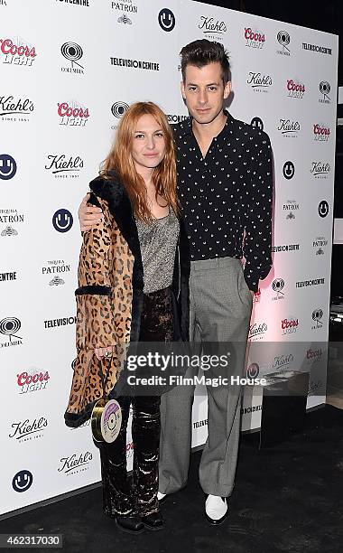 Josephine de La Baume and Mark Ronson arrive at Mark's album launch party at BBC Television Centre on January 23, 2015 in London, England.