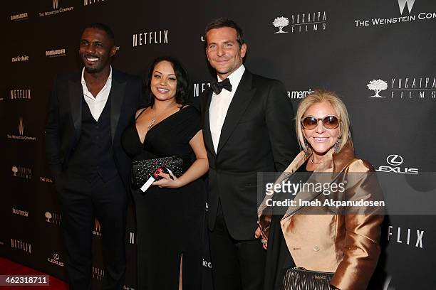 Actor Idris Elba, Naiyana Garth, actor Bradley Cooper, and Gloria Campano attend The Weinstein Company & Netflix's 2014 Golden Globes After Party...