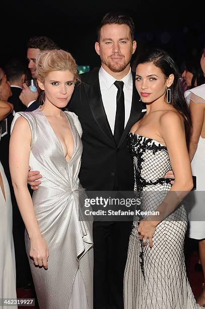 Actors Kate Mara, Channing Tatum, and Jenna Dewan-Tatum attend the 2014 InStyle And Warner Bros. 71st Annual Golden Globe Awards Post-Party at The...