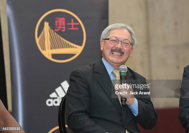 San Francisco Mayor Ed Lee smiles at the unveil of an industry first Chinese New Year announcement at a press conference on January 26, 2015 at the...