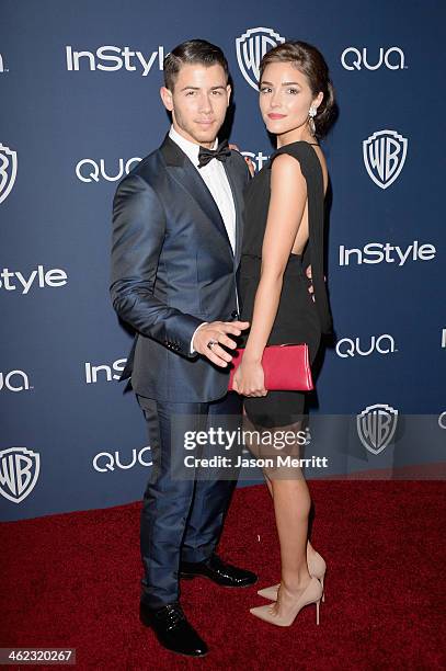 Musician Nick Jonas and Olivia Culpo attend the 2014 InStyle and Warner Bros. 71st Annual Golden Globe Awards Post-Party on January 12, 2014 in...