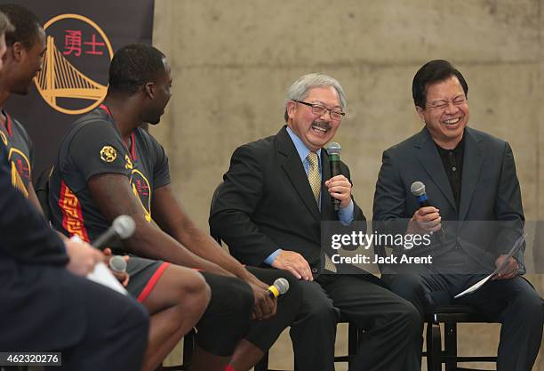 San Francisco Mayor Ed Lee laughs at the unveil of an industry first Chinese New Year announcement at a press conference on January 26, 2015 at the...