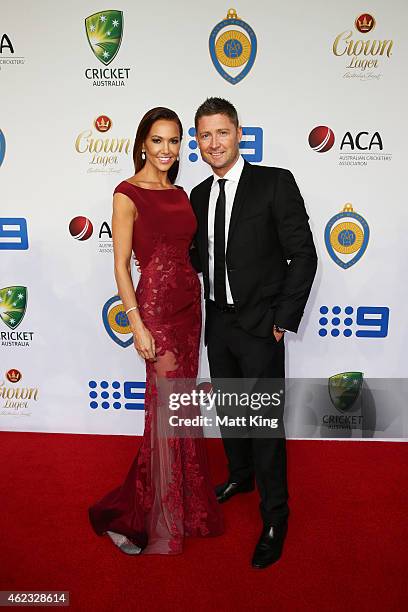 Michael Clarke of Australia and wife Kyly Clarke arrive ahead of the 2015 Allan Border Medal at Carriageworks on January 27, 2015 in Sydney,...