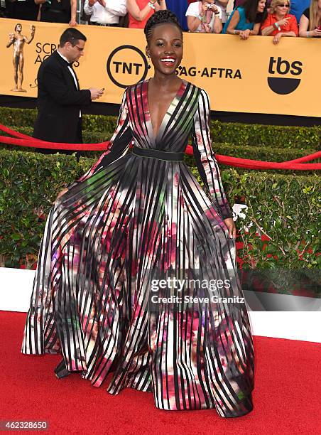 Lupita Nyong'o arrives at the 21st Annual Screen Actors Guild Awards at The Shrine Auditorium on January 25, 2015 in Los Angeles, California.