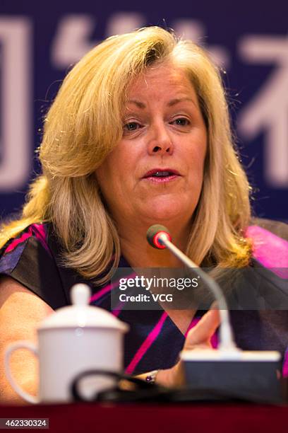 Stacey Allaster, WTA Chairman & CEO, speaks durin gthe 2015 WTA Elite Trophy - Zhuhai press conference on January 27, 2015 in Zhuhai, Guangdong...