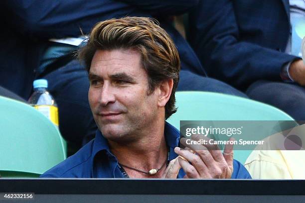 Musician Pete Murray looks on at Rod Laver Arena as Nick Kyrgios of Australia in his quarterfinal match against Andy Murray of Great Britain during...