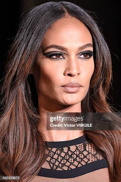 Joan Smalls walks the runway during the Versace show as part of Paris Fashion Week Haute Couture Spring/Summer 2015 on January 25, 2015 in Paris,...