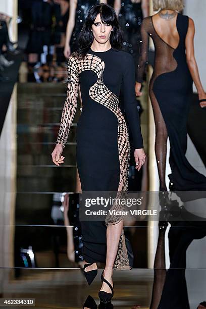 Jamie Bochert walks the runway during the Versace show as part of Paris Fashion Week Haute Couture Spring/Summer 2015 on January 25, 2015 in Paris,...