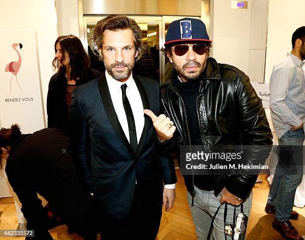 Aaron Young and Olivier Zahm attend Le Bon Marche X The Webster Miami White Collection Launch at Le Bon Marche on January 26, 2015 in Paris, France.