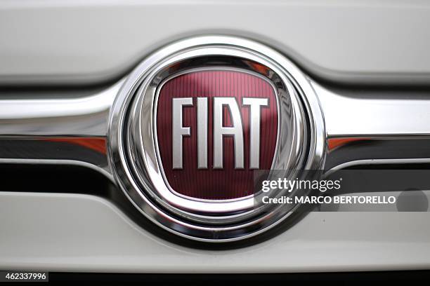 Picture shows the logo of Italian auto maker Fiat in piazza San Carlo on January 22, 2015 in Turin. Fiat-Chrysler said on January 22, 2015 it will...