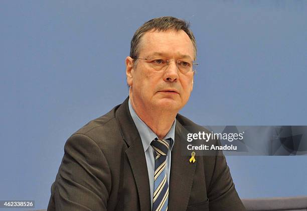 Parliamentary commissioner for the German armed forces , Hellmut Koenigshaus, presents his annual assessment report of 2014 at a press conference in...