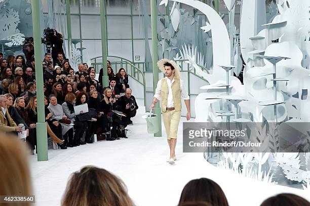 Model Baptiste Giabiconi walks the runway during the Chanel show as part of Paris Fashion Week Haute Couture Spring/Summer 2015 on January 27, 2015...