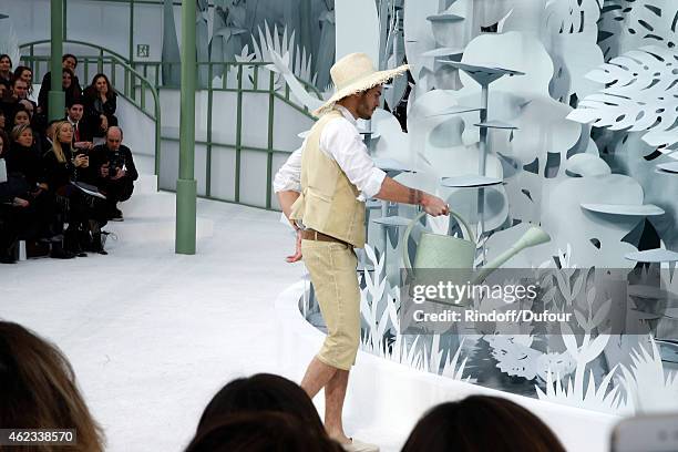 Model Baptiste Giabiconi walks the runway during the Chanel show as part of Paris Fashion Week Haute Couture Spring/Summer 2015 on January 27, 2015...