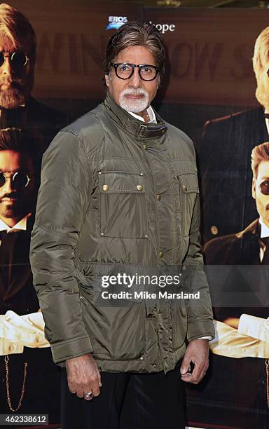 Amitabh Bachchan attends a photocall for "Shamitabh" at St James Court Hotel on January 27, 2015 in London, England.