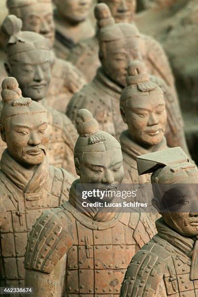 April 14: Terracotta warriors from the Terracotta army stand in Xi'an on April 14, 2006 in Shaanxi province, China. The Terracotta Army contains the...