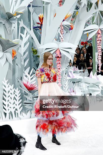 Front row watches Models during the Chanel show as part of Paris Fashion Week Haute Couture Spring/Summer 2015 on January 27, 2015 in Paris, France.