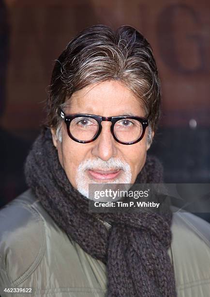 Actor Amitabh Bachchan attends a photocall for "Shamitabh" at St James Court Hotel on January 27, 2015 in London, England.