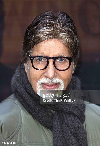 Actor Amitabh Bachchan attends a photocall for "Shamitabh" at St James Court Hotel on January 27, 2015 in London, England.