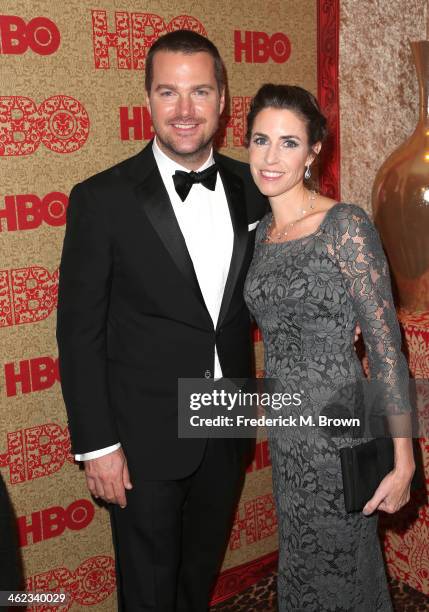 Actor Chris O'Donnell and Caroline Fentress attend HBO's Post 2014 Golden Globe Awards Party held at Circa 55 Restaurant on January 12, 2014 in Los...