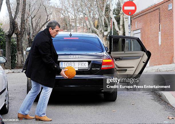 Antonio Banderas gets out of car to return a ball to the children in a school on January 27, 2015 in Madrid, Spain.