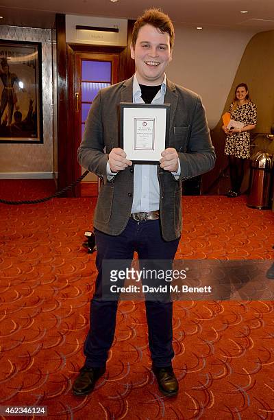 Barney Norris winner of the Most Promising Playwright award for 'Visitors' at the 2015 Critics' Circle Theatre Awards at The Prince of Wales Theatre...