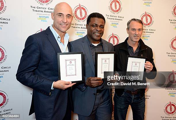 Mark Strong winner of the Best Actor Award, Danny Sapani with Helen McCroy's Best Actress Award, and Ivo van Hove winner of the Best Director Award...