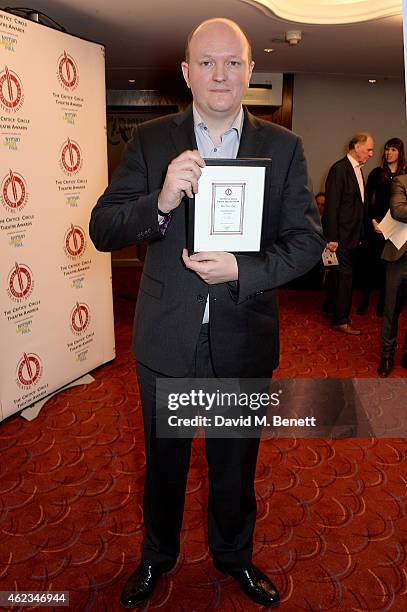 Mike Bartlett winner of the Best New Play Award for King Charless III at the 2015 Critics' Circle Theatre Awards at The Prince of Wales Theatre on...