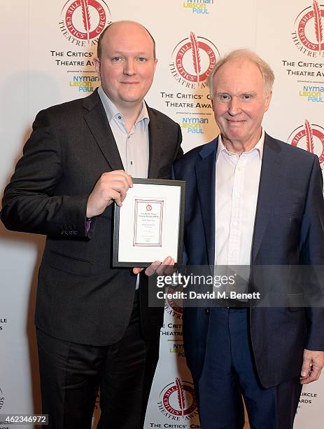 Tim Pigott-Smith with Mike Bartlett winner of the Best New Play Award for King Charless III at the 2015 Critics' Circle Theatre Awards at The Prince...