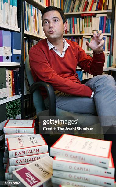 French economist Thomas Piketty speaks during the Asahi Shimbun interview on December 18, 2014 in Paris, France.