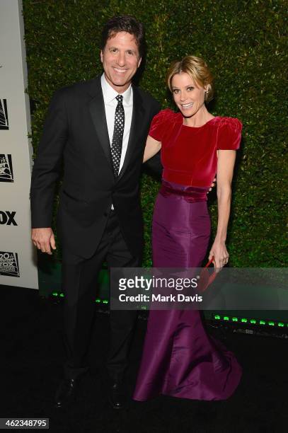 Scott Phillips and actress Julie Bowen attend the Fox And FX's 2014 Golden Globe Awards Party on January 12, 2014 in Beverly Hills, California.