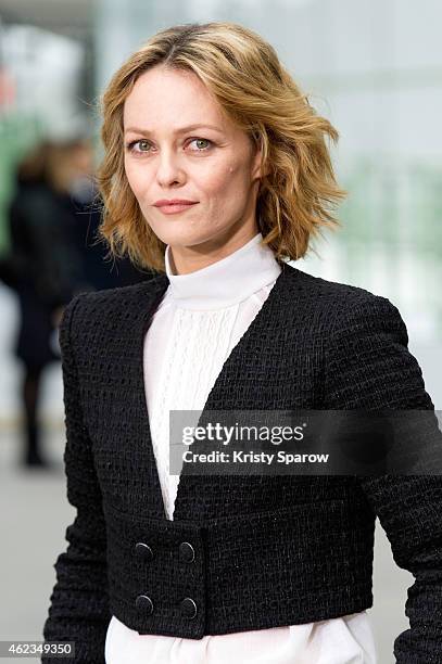 Vanessa Paradis attends the Chanel show as part of Paris Fashion Week Haute Couture Spring/Summer 2015 at the Grand Palais on January 27, 2015 in...