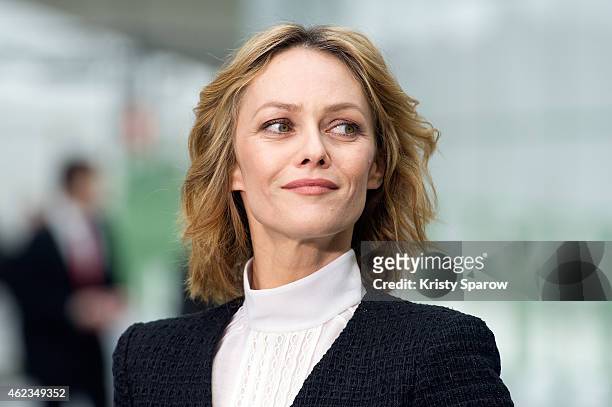 Vanessa Paradis attends the Chanel show as part of Paris Fashion Week Haute Couture Spring/Summer 2015 at the Grand Palais on January 27, 2015 in...
