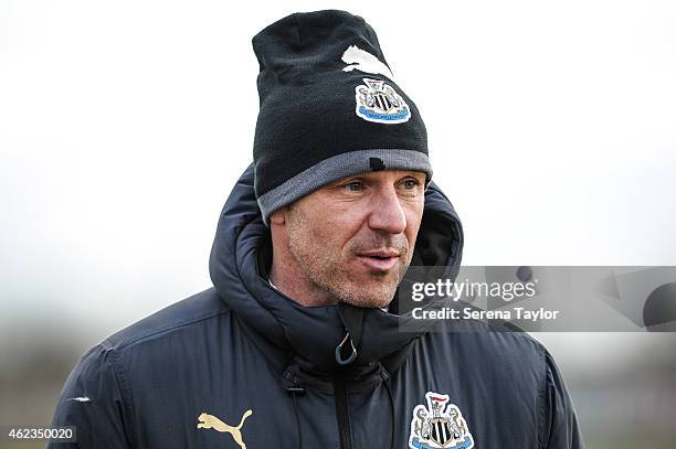 Newcastle's First Team Coach Steve Stone lduring a friendly match between Newcastle United and Carlisle United at The Newcastle United Training...