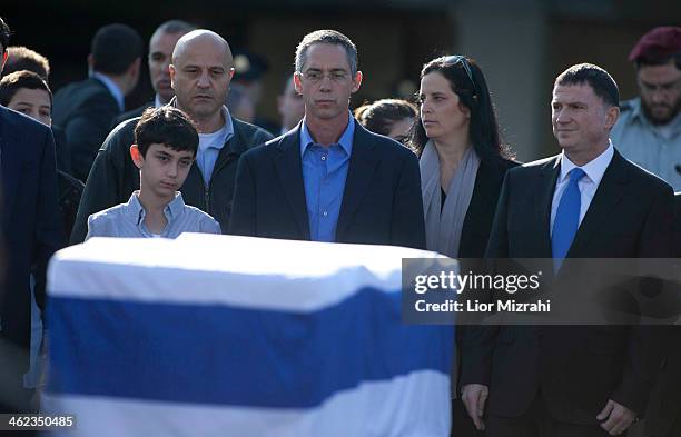Gilad Sharon the son of Ariel Sharon stands next to the coffin during a state memorial service for Israel's former Prime Minister Ariel Sharon at...