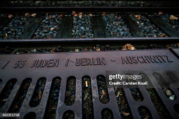 The railroad tracks at the Gleis 17 memorial on January 27, 2015 in Berlin, Germany. Thousands of people will come together today to remember and...