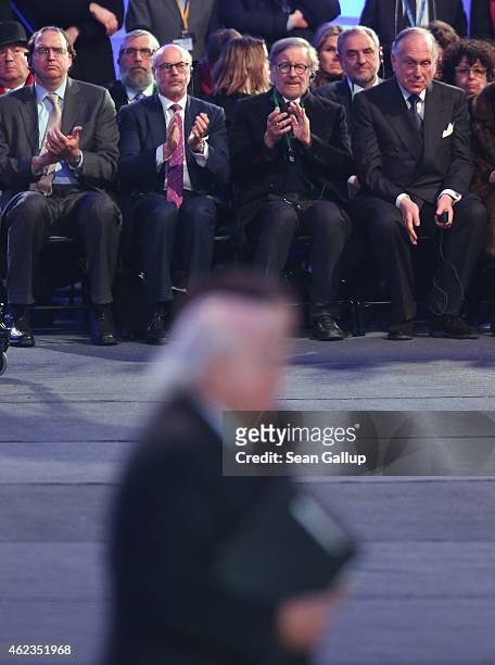 Film director Steven Spielberg and Ronald Lauder , President of the World Jewish Congress, attend ceremonies marking the 70th anniversary of the...