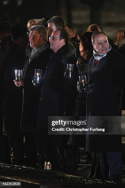 International leaders, including Francois Hollande lay candles at the Birkenau Memorial during the commemoration of the 70th anniversary of the...