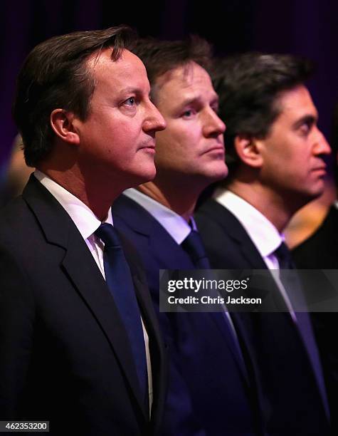 Prime Minister David Cameron, British Deputy Prime Minister Nick Clegg and Leader of the Labour Party, Ed Miliband attend a Holocaust Memorial Day...