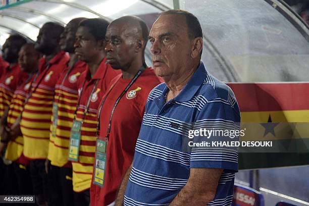 Ghana's coach Avram Grant attends the 2015 African Cup of Nations group C football match between South Africa and Ghana in Mongomo on January 27,...