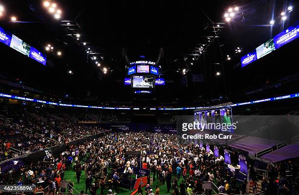General view during the Seattle Seahawks session during Super Bowl XLIX Media Day Fueled by Gatorade inside U.S. Airways Center on January 27, 2015...