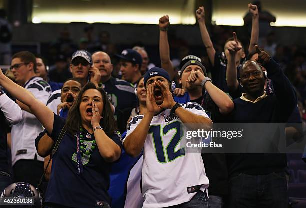 Seattle Seahawks fans cheer at Super Bowl XLIX Media Day Fueled by Gatorade inside U.S. Airways Center on January 27, 2015 in Phoenix, Arizona.