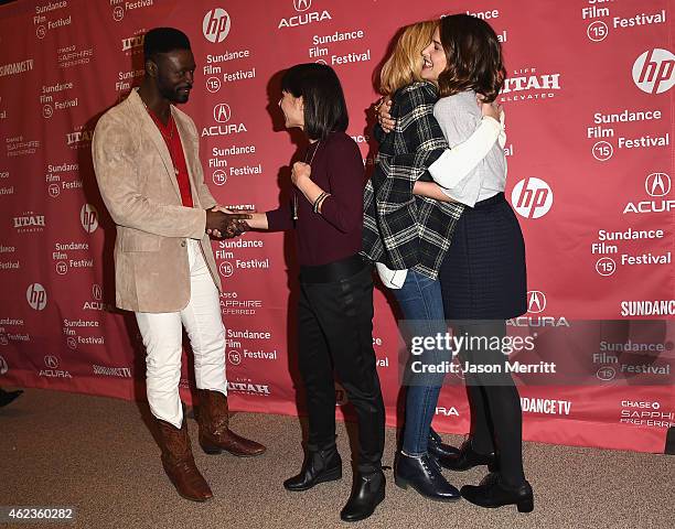 Tishuan Scott, Constance Zimmer, Brooklyn Decker and Cobie Smulders attend the "Results" Premiere during the 2015 Sundance Film Festival at the...