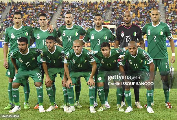 Algeria's players line up prior to the 2015 African Cup of Nations group C football match between Senegal and Algeria, on January 27, 2015 in Malabo....
