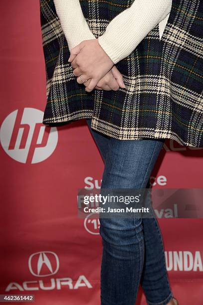 Clothing detail of actress Brooklyn Decker attends the "Results" Premiere during the 2015 Sundance Film Festival at the Eccles Center Theatre on...