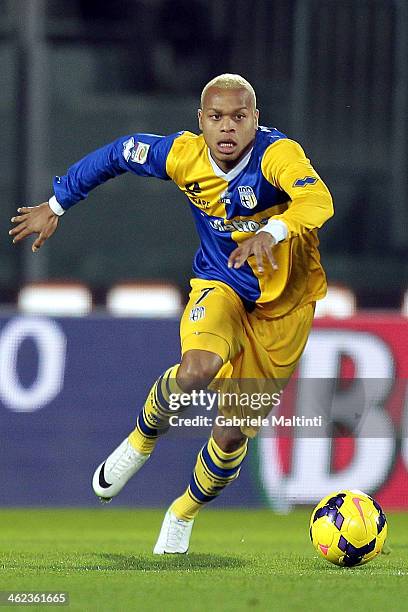 Jonathan Biabiany of Parma FC in action during the Serie A match between AS Livorno Calcio and Parma FC at Stadio Armando Picchi on January 11, 2014...